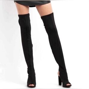 Size 5.5 NWT NIB Bamboo Black over the knee heel boot open toe